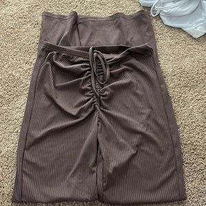 Ribbed soft brown drawstring pants